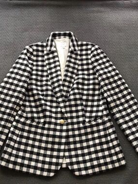 J. Crew Black and White Check Blazer with Gold Button